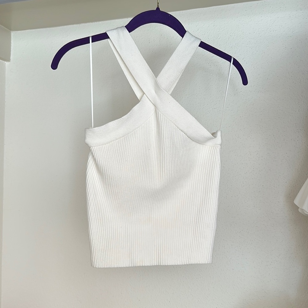 Ribbed Cross Neck Halter Sweater Top